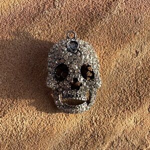Skull Pendant Sparkling Silver Charm with Moving Jaw Large